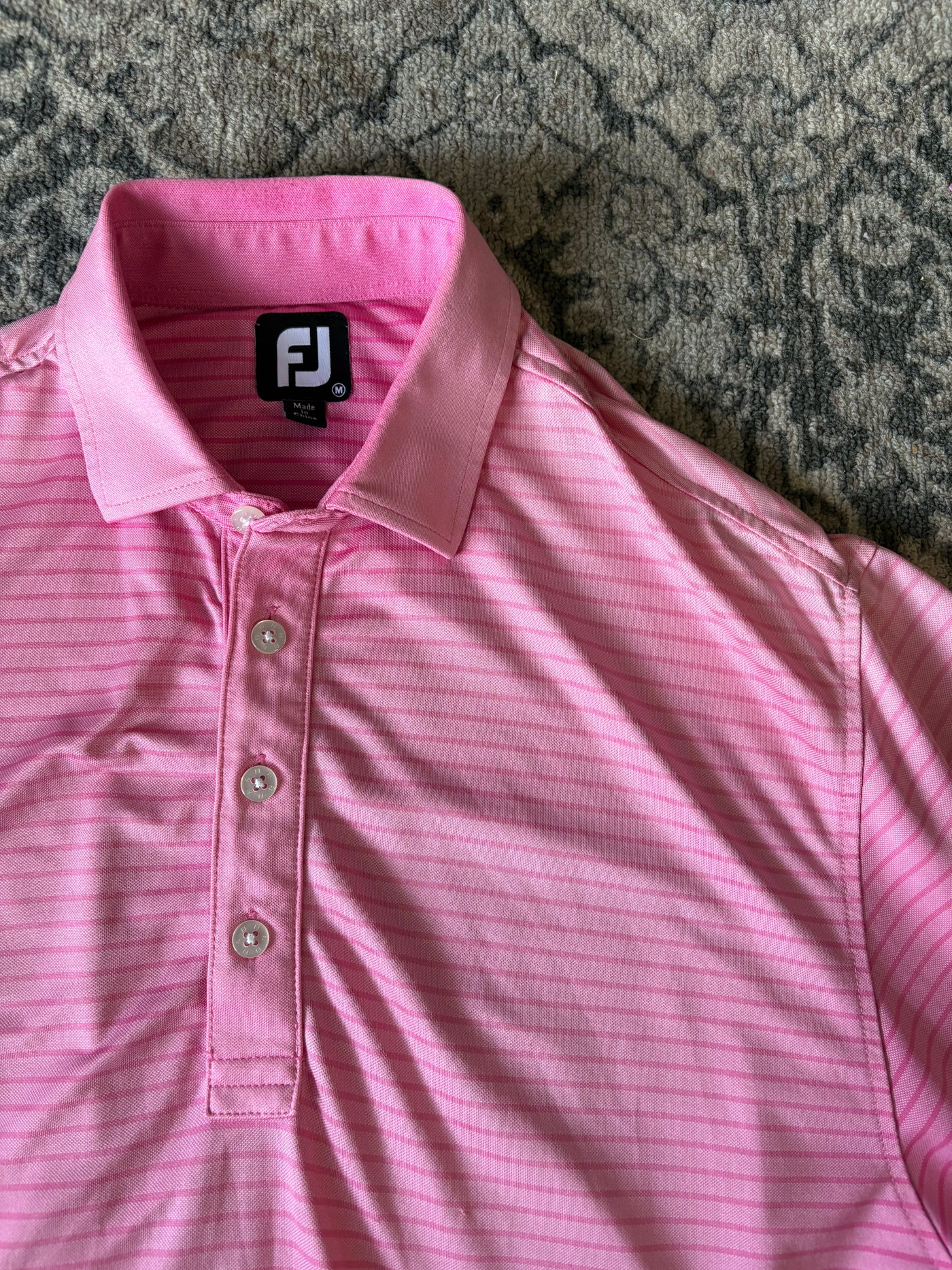 FootJoy Pink Stripe Performance Polo - Men's Medium