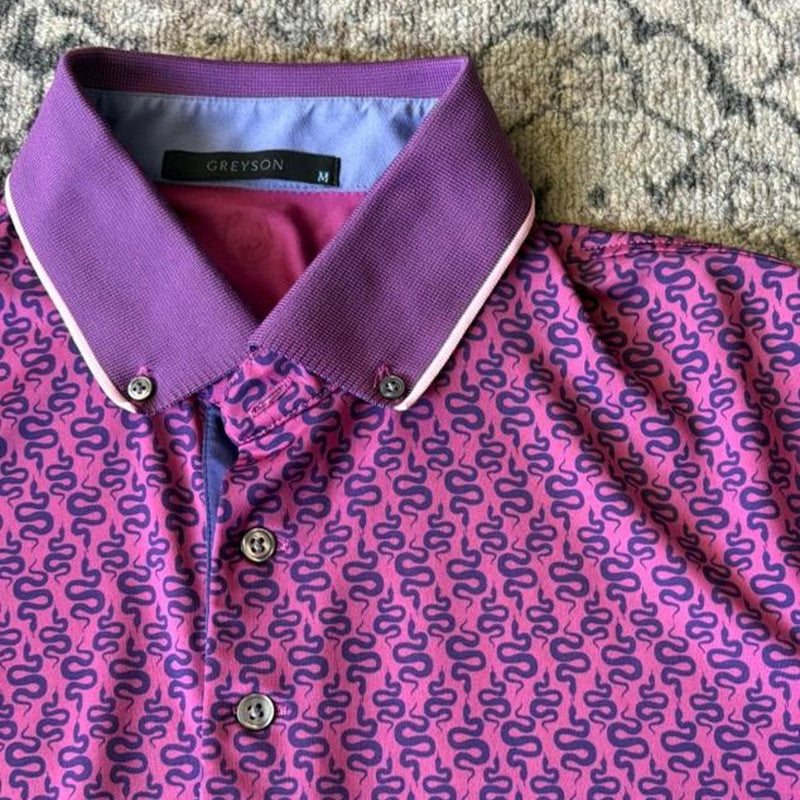 Greyson Golf Polo — Purple Geometric Print