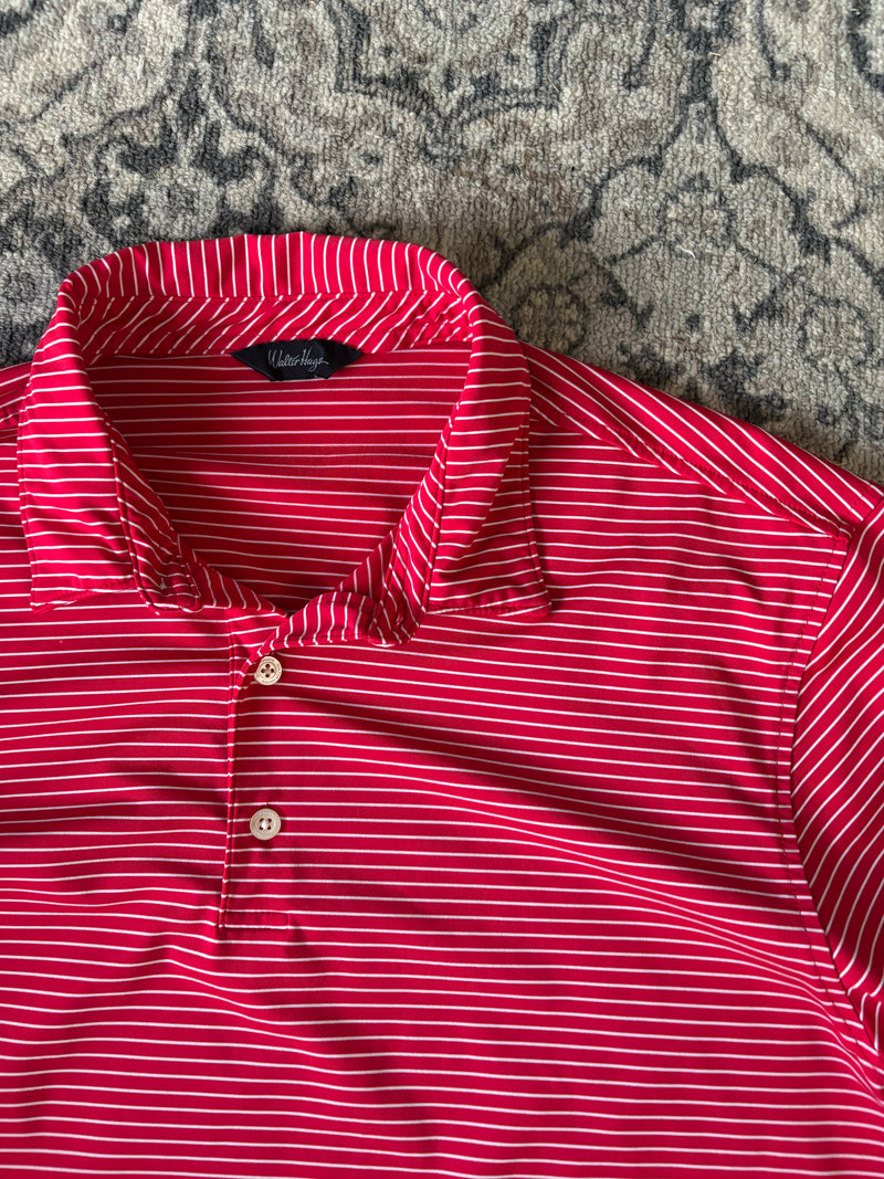 Walter Hagen Red & White Stripe Performance Polo - Men's Large