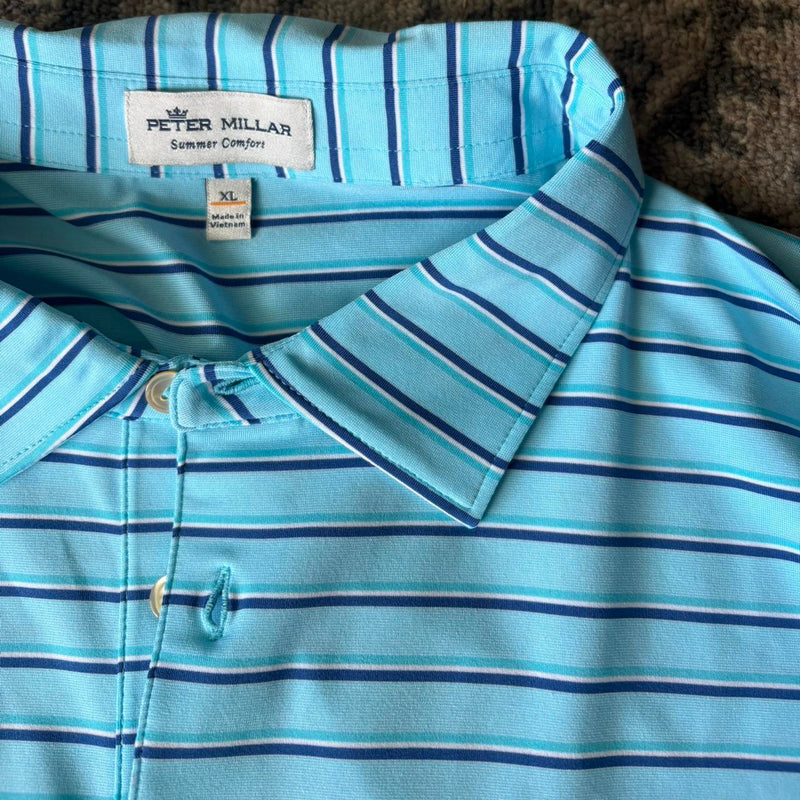 Peter Millar Striped Polo — Light Blue