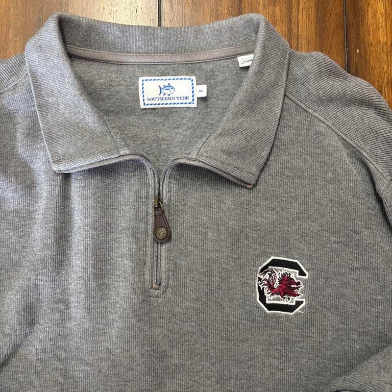 Southern Tide Quarter-Zip Pullover — Grey (Gamecocks Patch)