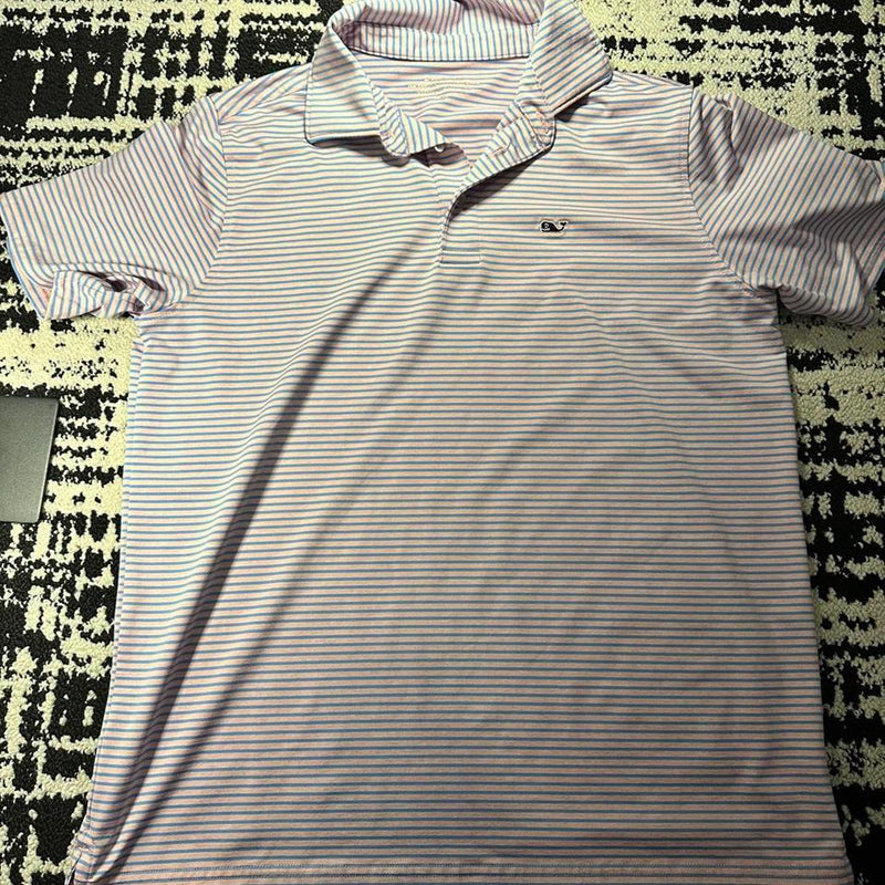 Vineyard Vines Striped Polo — Pink & Blue (Youth XL)